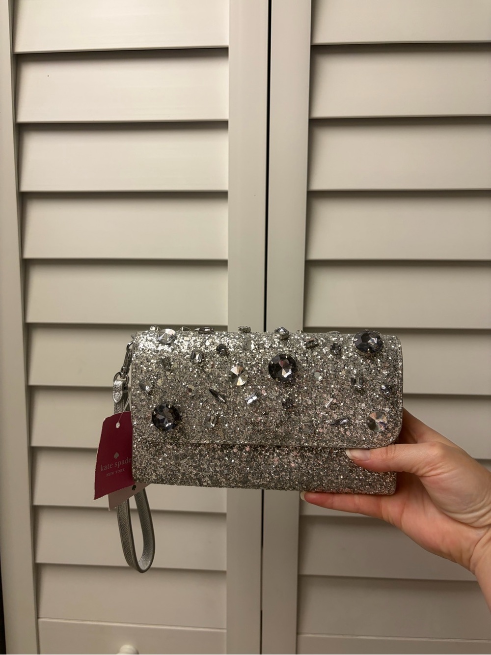 kate spade silver crystal-embellished glitter wristlet